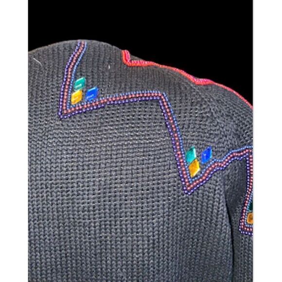 New York News Abstract Beaded Cardigan Vintage Sz. L Starburst Boxy, Y2K - Picture 7 of 11